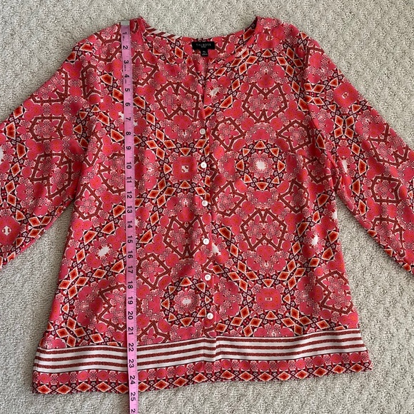 Talbots Split Neck Geometric Print Long Sleeve Blouse Coral/Pink MP Lightweight - Picture 11 of 12